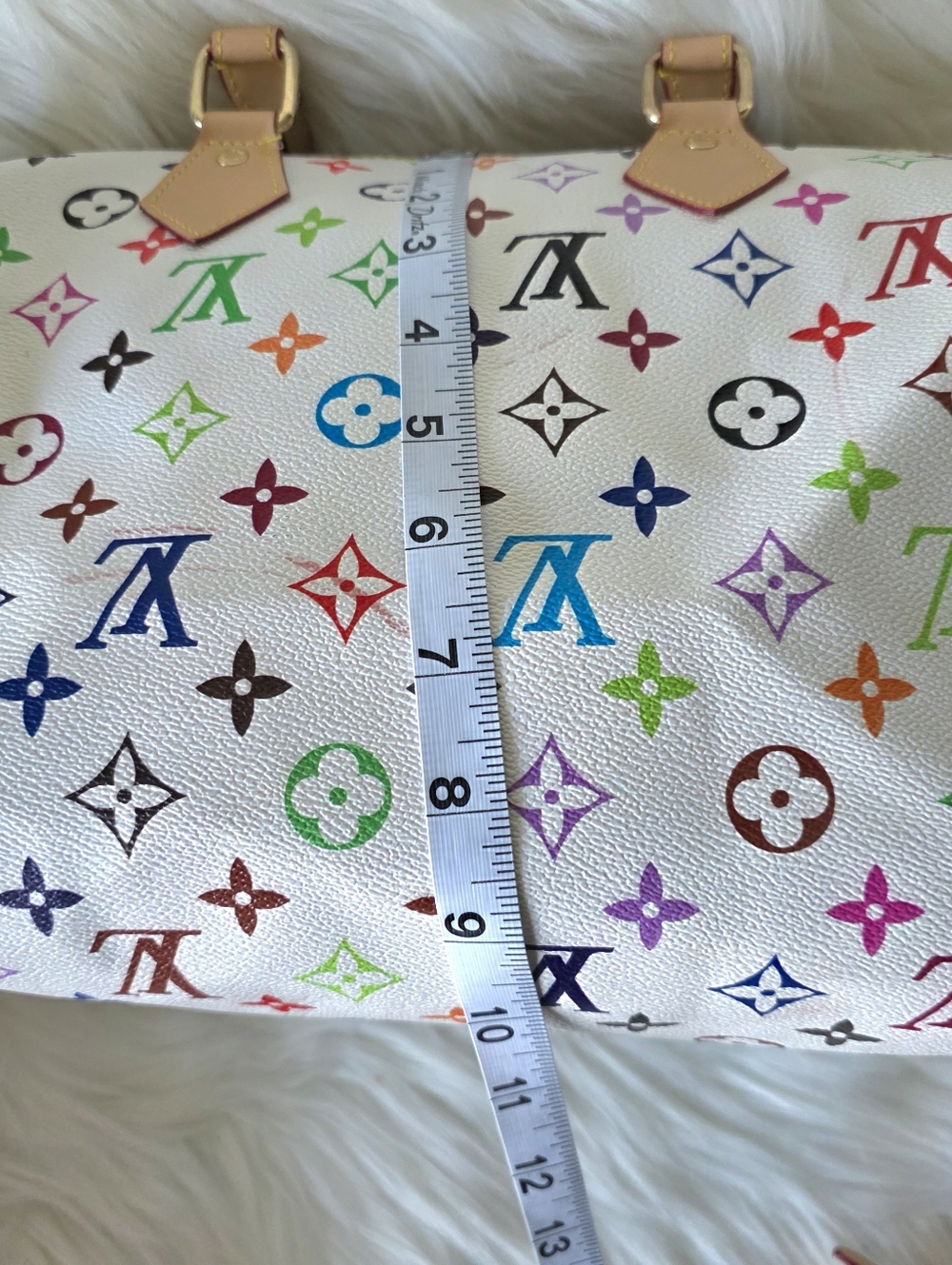 White Multicolor Monogram Crossbody Satchel - Picture 7 of 16